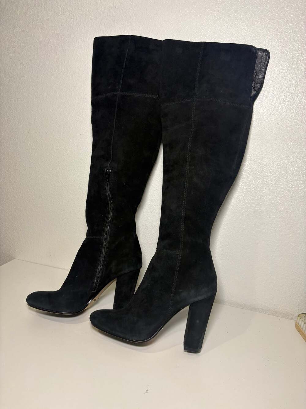 Gianni Bini Women's Black Suede Over-the-Knee Boots Block Heel Size 7M